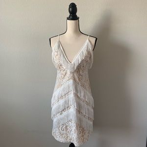White Strappy Lace Tassel Detail Bodycon Dress